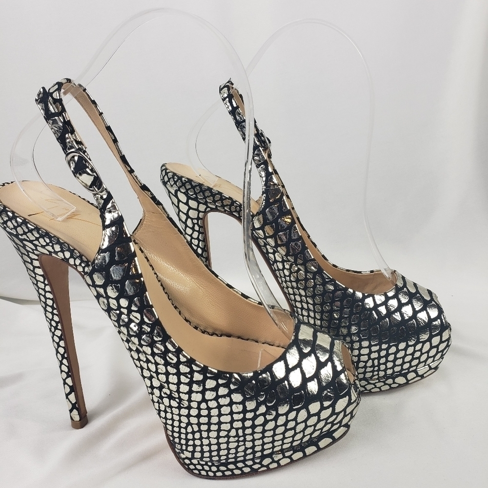 Giuseppe Zanotti Silver Platform Slingback Stiletto